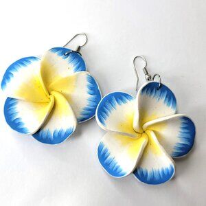 Blue and White Floral Earrings Light Flower Earrings